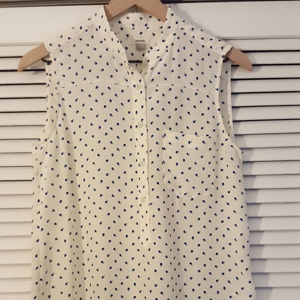 Fossil Silk Polka Dot Tank Top Sz S